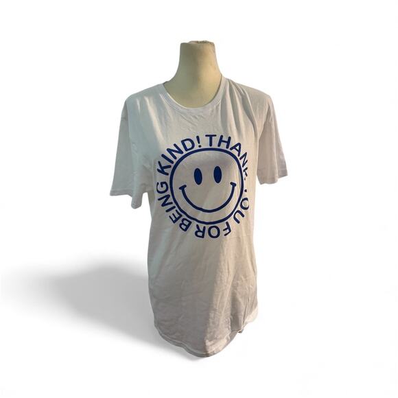 Thank You For Being Kind” Smiley Graphic Tee – White & Blue Size M - Picture 1 of 5